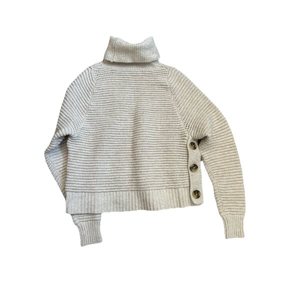 Madewell Tan Side-Button Turtleneck chunky knit sweater cotton wool size XXS - Picture 2 of 11